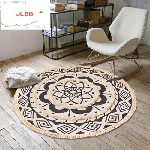 Nordic Ethnic Round Large Area Carpets For Living Room Bedroom Bohemia Woven Cotton Linen Rug Carpets Knitting Tufted Floor Mats