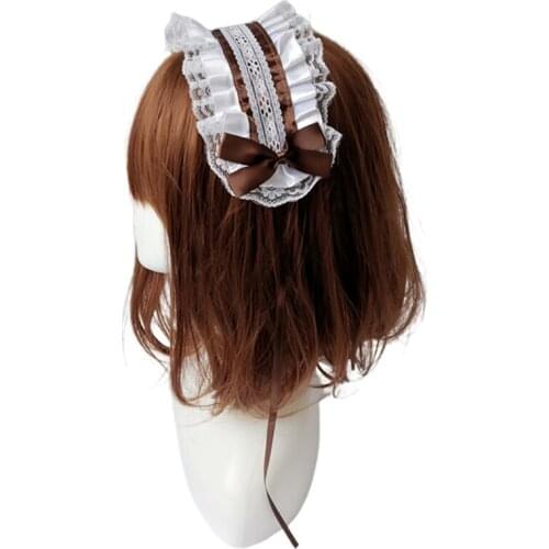 Sweet Lolita Girls Ruffles Lace Wide Headband Maid Anime Cosplay Headwear Ribbon Bowknot Gothic Vintage Hair Band X5XA