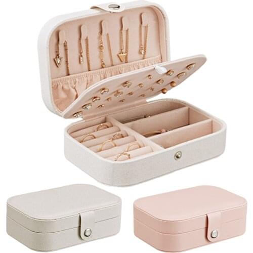 Korean Style Fresh And Simple Girl Earrings Plate Jewelry Box Protable Leather Earrings Ring Multi-function Jewelry Storage Box