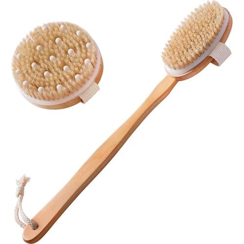 Dry Brushing Body Brush Set of 2, Dry Skin Exfoliating Brush, Handle Back Scrubber for Shower, Dry Brush for Cellulite