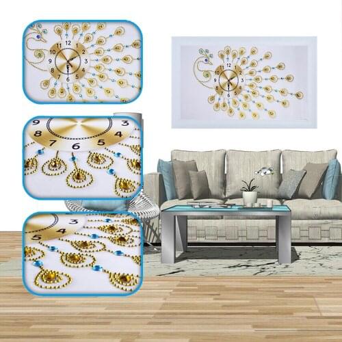 New Diamond Embroidery Clock Partial Special Shape Rhinestone Cross Stitch Diamond Painting Peacock Home Decoration