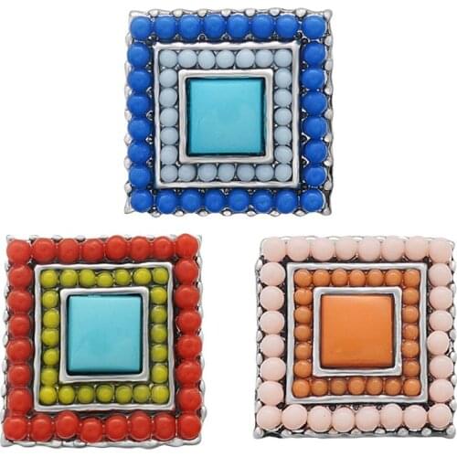 New KZ1301 Beauty Square 18MM Red&Blue Beads Metal charm snap buttons Mixed for DIY charm snap jewelry charm wholesale