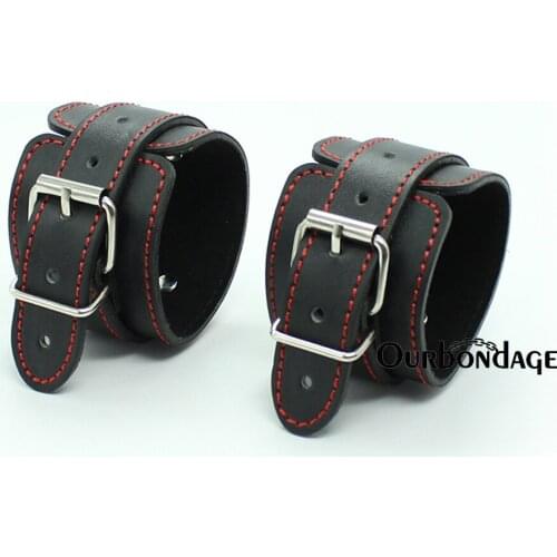 Ourbondage PU Leather Strap Red Bundle BDSM Fetish Bondage Hook Connecter Wrist Ankle Cuffs Restraints For Adult Sex Toy