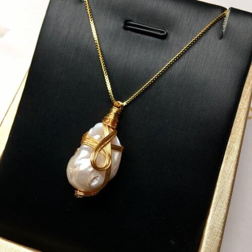 Freshwater pearl white baroque DROP 11-15mm PENDANT necklace 40CM CHAIN FPPJ wholesale beads nature