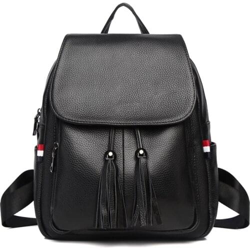 Fringe Backpack Genuine leather Rucksack casual cowhide leather fashion two zipper pocket tassel multi-function tassel backpack