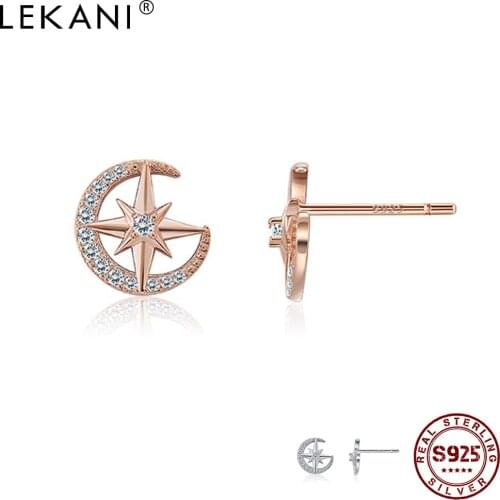 LEKANI Woman Studs Earings 925 Sterling Silver Star Design Jewelry Engagement Party Gift Shiny Fashion Wedding Earrings