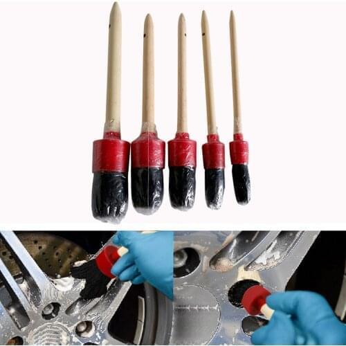 5pc Detailing Brush Cleaning Natural Boar Hair Brushes Car Auto Detail Tools Multi-function Brush Wet And Dry Dual Use