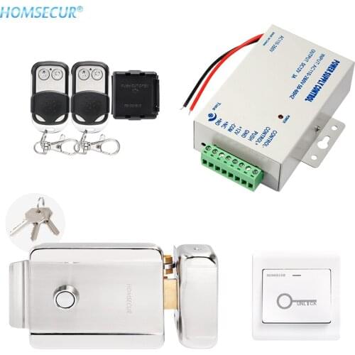 HOMSECUR DIY Door Lock Access Control System by Remote Controller Exit Button Power Supply Module Electric Lock RFID Cards
