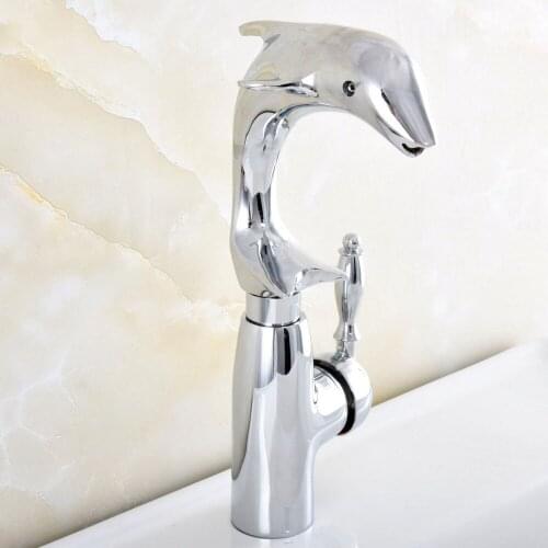 Basin Faucets Chrome Brass Faucet Dolphin Bathroom Sink Faucet Single Handle Deck Mounted Toilet Hot And Cold Mixer Water Tap
