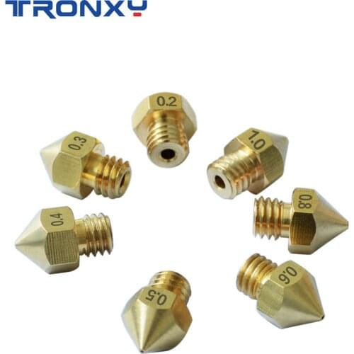 TRONXY 1PC MK8 M6 Nozzle 0.2/0.3/0.4/0.5/0.6/0.8/1.0mm J-head Extrusion Nozzle For 1.75mm Filament 3D Printer Copper Nozzle