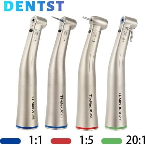 Dental Fiber Optic Contra Angle Low Speed Handpiece Inner Push 1:1/1:5/20:1 Air Turbine Ti-MAX Red Green Blue Ring odontologia
