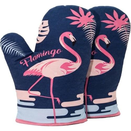 High Temperature Resistant Oven Gloves Flamingo Pattern Microwave Gloves Pot Holder Insulated Pad Thermostability Kitchen Tools