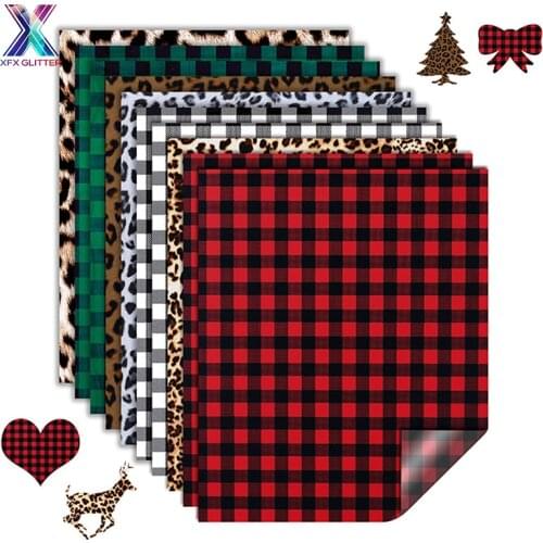 XINFANGXIU HTV Vinyl 10X12in/25x30.5cm Heat Transfer Vinyl Christmas Pattern Buffalo Plaid Pu Htv Heat Transfer Vinyl for Tshirt