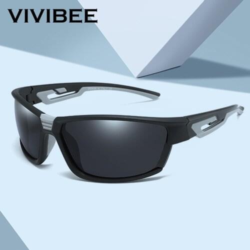 VIVIBEE Grey Frame Sports Sunglasses 100% Polarized Men Outdoor Goggles Women Night Vision 2021 UV400 Mirror Shades