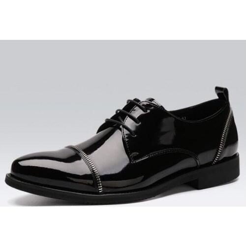 High top patent leather handmade fashion formal pointed toe black mens business shoes lace up solid dress shoes