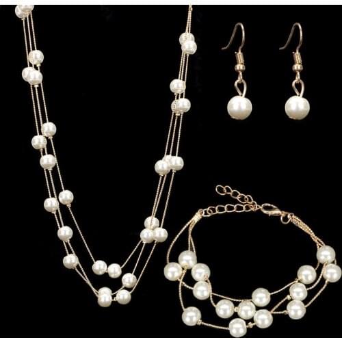 Pearls Jewelry Sets Fashion Wedding necklaces set Bridal Accessories Bracelets Earring Necklaces Sets for Women