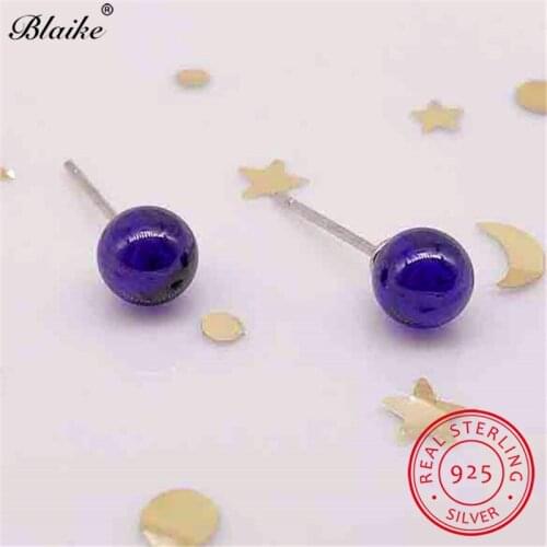 Blaike Girls Cute Round Earrings 925 Sterling Silver Purple Stone Mini Beads Small Ball Stud Earrings For Women Men Bar Earings