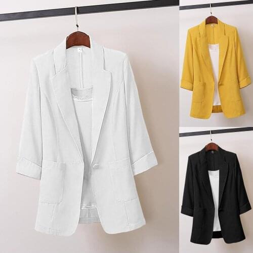 Women Solid Color Blazers Spring Summer Suit Jacket Large Size Casual Tailored Coat Cardigan Office Ladies