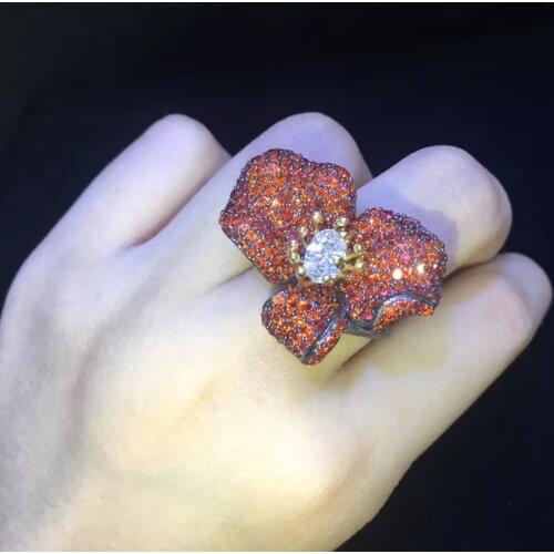 Cocktail ring 925 sterling silver with cubic zircon flower ring adjustable size fine women jewelry free shipping