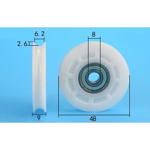 1/2/5/10PCS U Nylon plastic Embedded 608 Groove Ball Bearings 8*48*9mm Guide Pulley