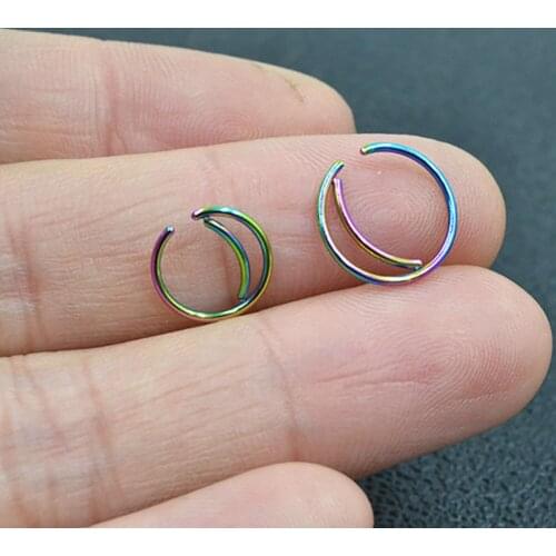 1pc Stainless Steel Stud Nose Ring Gold Black Multi Color Body Clip Hoop Women Septum Piercing Clip Jewelry Gift Nose Ring Moon