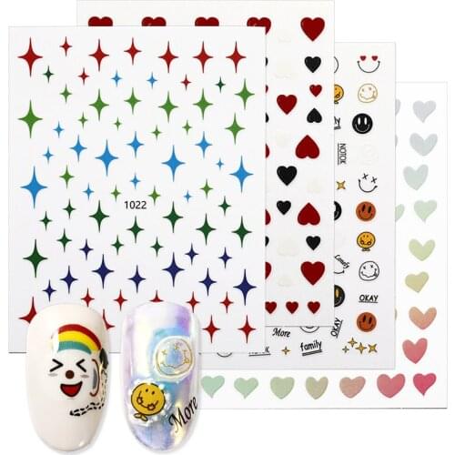 1 Piece Nail Art Stickers Smiley Heart-shaped Stars Pattern Nails Decals Manicure Decoration Slider