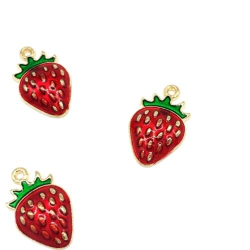 10pcs/lot New Arrival Cute Gold Tone All Enamel 11*17mm Strawberry Charms Pendants For Jewelry Making