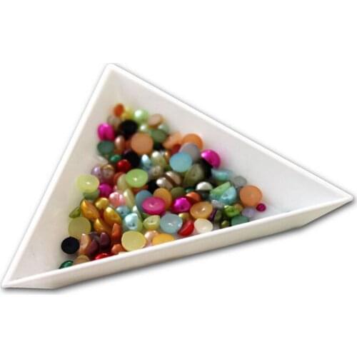 2Pcs White Craft Nail Art Rhinestones Beads Container Holder Triangle Plastic Nail Art Decorations Tools