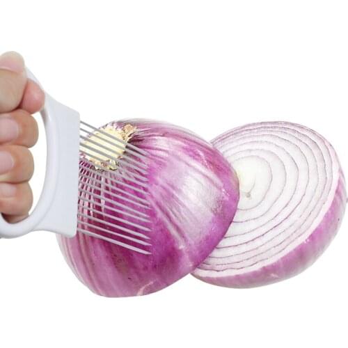 2018 Stainless steel Kitchen Tools Tomato Onion Vegetable Slicer Help Holder Guide Slicing Cutter Safe Fork For Kitchen 10