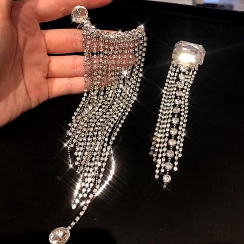 2019 New shiny Crystal Rhinestone Long Fringe Drop Dangle Earrings Asymmetry statement earings fashion jewelry accesorios mujer