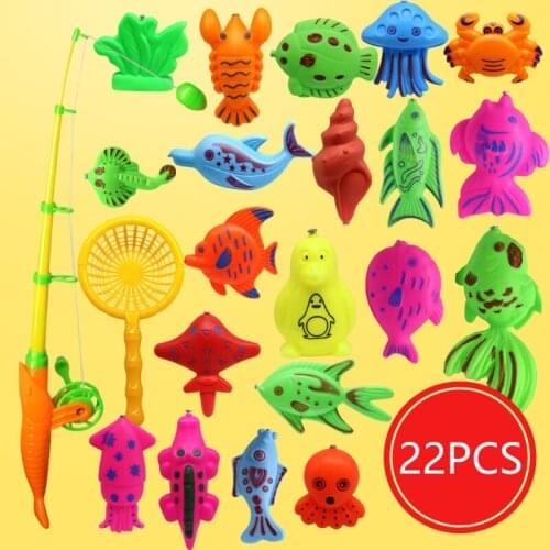 22Pcs/Set Childrens Magnetic Fishing Parent-child Interactive Toys Game Fishing Toy with Rod Net Kids Bath Toys Outdoor toy
