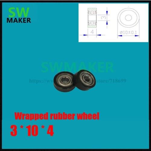 3*10*4mm small pulley roller, PU wheel, , micro bearing, 693 pack rubber covered plastic bearing