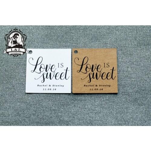#37 200 pcs 5x5cm square kraft/white paper label wedding favor tags attend a wedding Label customization