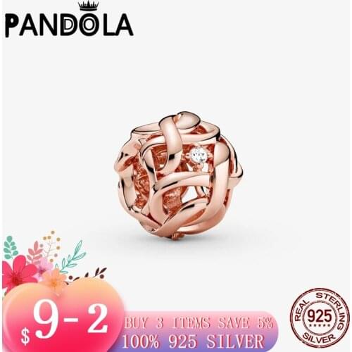 925 Sterling Silver & Rose Gold Color Openwork Woven Infinity Charms Beads Fit Original Pandora Charms Bracelet Jewelry Gift