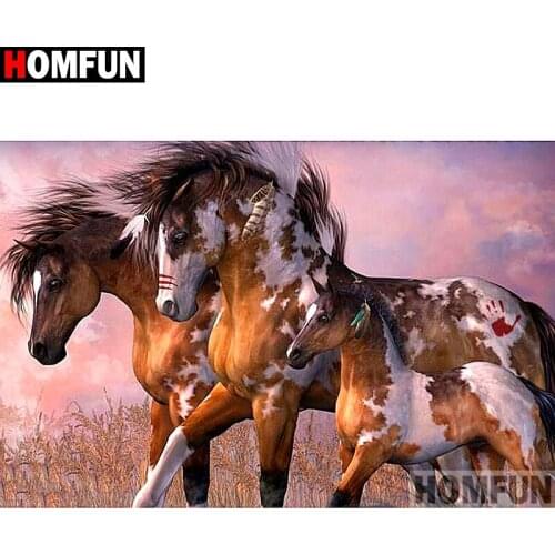 HOMFUN Full Square/Round Drill 5D DIY Diamond Painting "Animal horse" Embroidery Cross Stitch 3D Home Decor A10593
