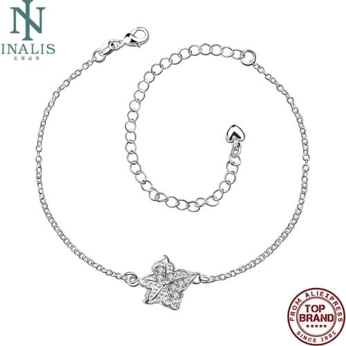 INALIS Leaf Shape Anklets For Women Trendy White Clear Zircon Fit Festival Party Fashion Jewelry Gift To Girlfriend New Arrival