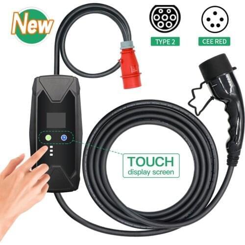 Fast EV Charger IEC 62752 Type 2 16A Charging Use 1/3Phase 11kw With Touch Screen 8A/10A/13A/16A Adjustable Car Charger Portable