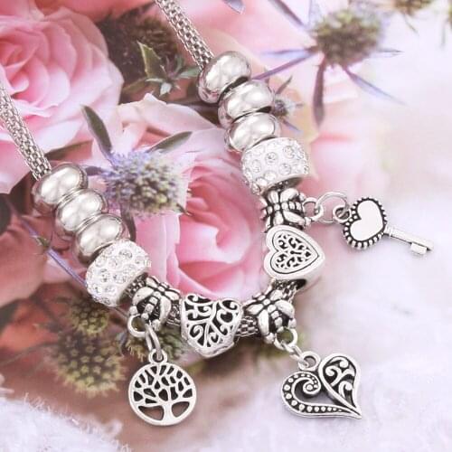 10Pcs/Lot Love heart key & Tree Necklace Jewelry Lobster Buckle Snake Chain Necklace Beaded Sweater chain Fit Jewelry