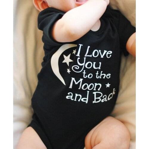 Cotton Baby Boys Girls Clothing I Love You To The Moon And Back Black Newborn Baby Babygrow Playsuits Clothes Bodysuits 0-24 M