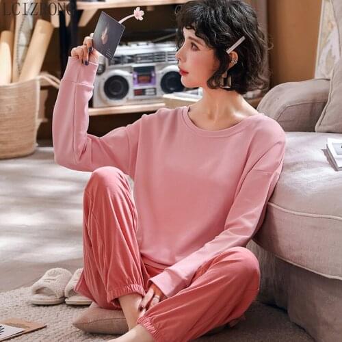Cotton Long Sleeve Women Pajamas Set Spring Cozy High Quality Sleepwear Lingerie Solid Loose Pyjamas Suits 2XL Big Size
