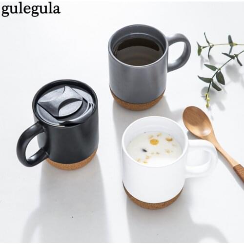 400ML Nordic Style Ceramic Cork Bottom Mugs Coffee Cups with Lid Thermal Insulation Heat Insulation Milk Water Bottles Drinkware