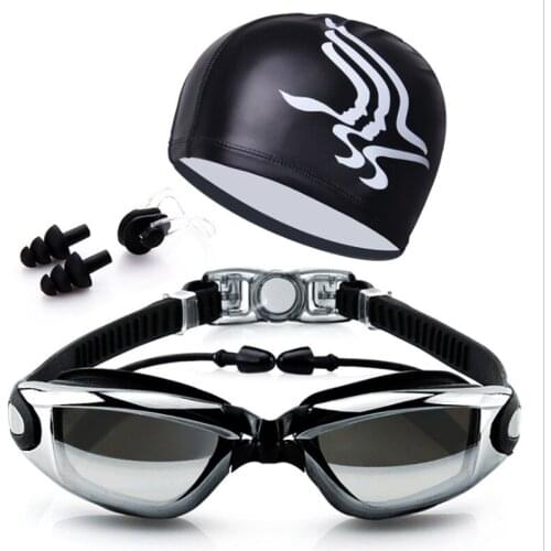 Hot Swimming Goggles Water Sports Swimming Eyewear Anti-fog Swimming Glasses With Earplug Swimming cap Swim Hat