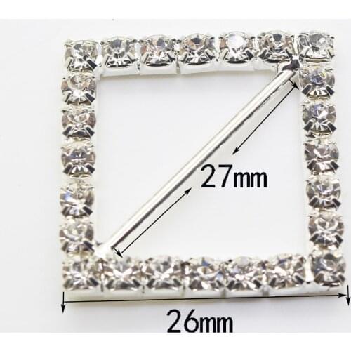 10Pcs 27MM Sweet Square-shaped Rhinestone Buckle Slider for Wedding Invitation Letter crystal Diamond DIY Acessories decorative