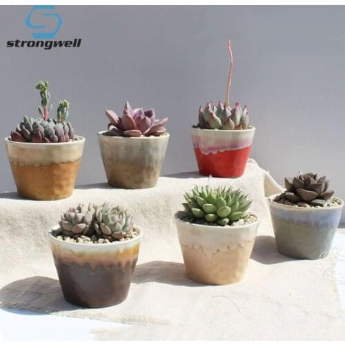 Miniature Model Flower Pots Flow Glaze Ceramic Home Garden Succulent Flower Pot Creative Bonsai Pot Balcony Green Plants