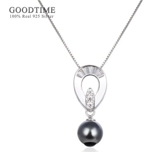Fashion Women Necklace Pure 925 Sterling Silver Shell Beads Luxury Zircon Pendant Rhinestone Necklace Jewelry For Girl Party