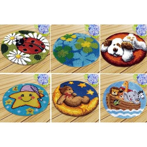 Carpet Embroidery Latch Hook Kit Tools Cartoon Animal Dog Bear Undefined Latch Hook Rug Pad Embroider Sofa Handmade Carpets Set