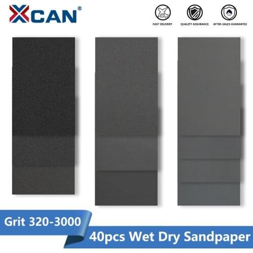 XCAN Sandpaper 40pcs 9x3.6inch Wet Dry Sanding Paper 320-3000 Grit Sand Paper for Wood Metal Polishing Abrasive Tools