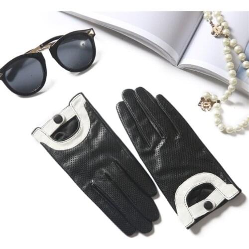 New Leather Gloves Womens Thin Single-Layer Hollow Breathable Driving Riding Motorcycle Sheepskin Gloves Spring And Autumn