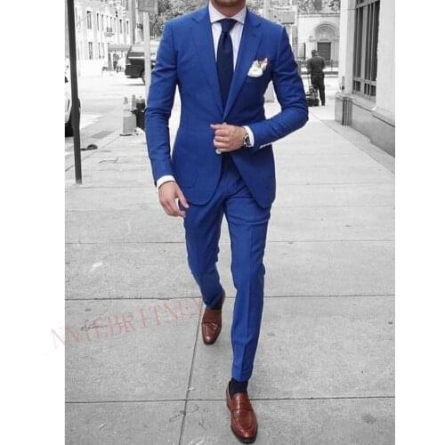 New Designs Royal Blue Suit Men 2 piece Set Tailored Plus Size Groom Tuxedo Wedding Suits for Men Casual Mens Blazer with Pants