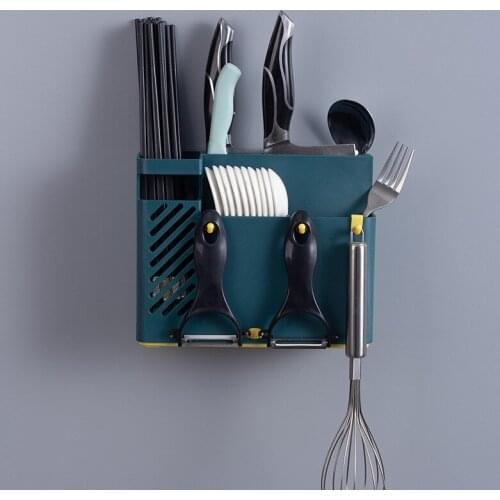 New Style Chopstick Holder with Drain Tray for Household Wall-mounted Non-perforated Tableware Storage Rack Kitchen Accessories